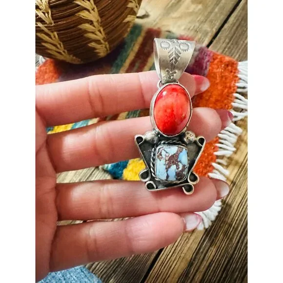 Handcrafted Sterling Silver, Spiny & Turquoise Pendant